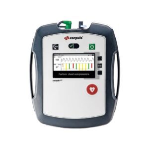 Desfibrilador Corpuls AED para emergencias, proporcionando desfibrilación automática rápida y segura en pacientes con paro cardíaco.