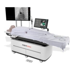 Simulador Angio Mentor Suite para práctica avanzada de procedimientos endovasculares y técnicas intervencionistas cardiovasculares.